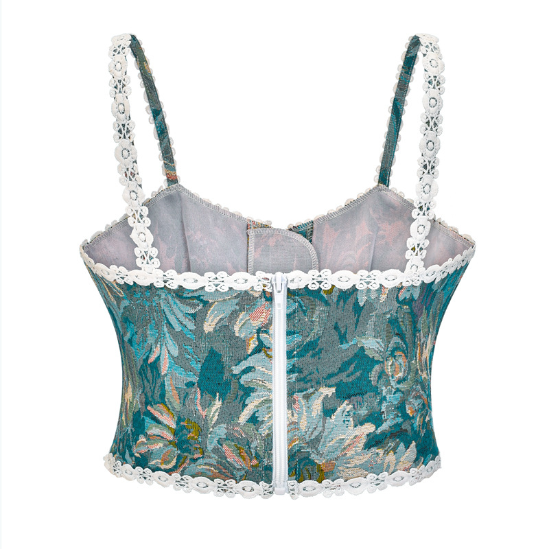 Womens Vintage Floral Print Renaissance Corset with Straps Victorian Bustier